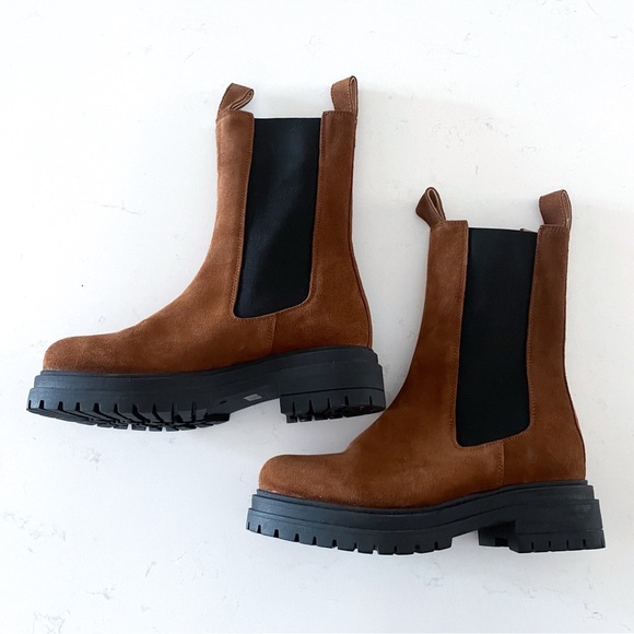 NWOT Maeve by Anthropologie Brown Suede Mid-calf Chelsea Boots US 6-6.5 EU 3 - Picture 1 of 6